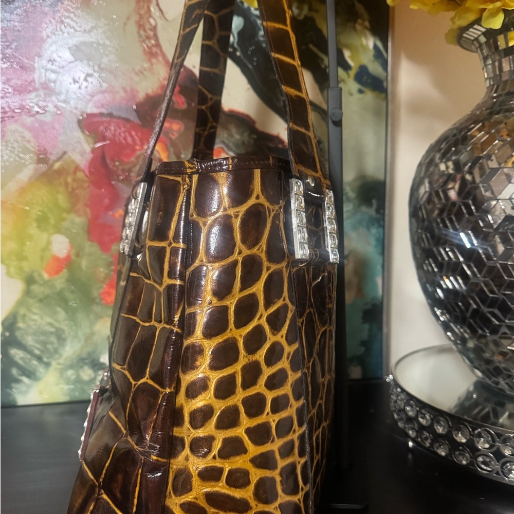 Raviani Brown Crocodile-Embossed Satchel - Picture 5 of 11